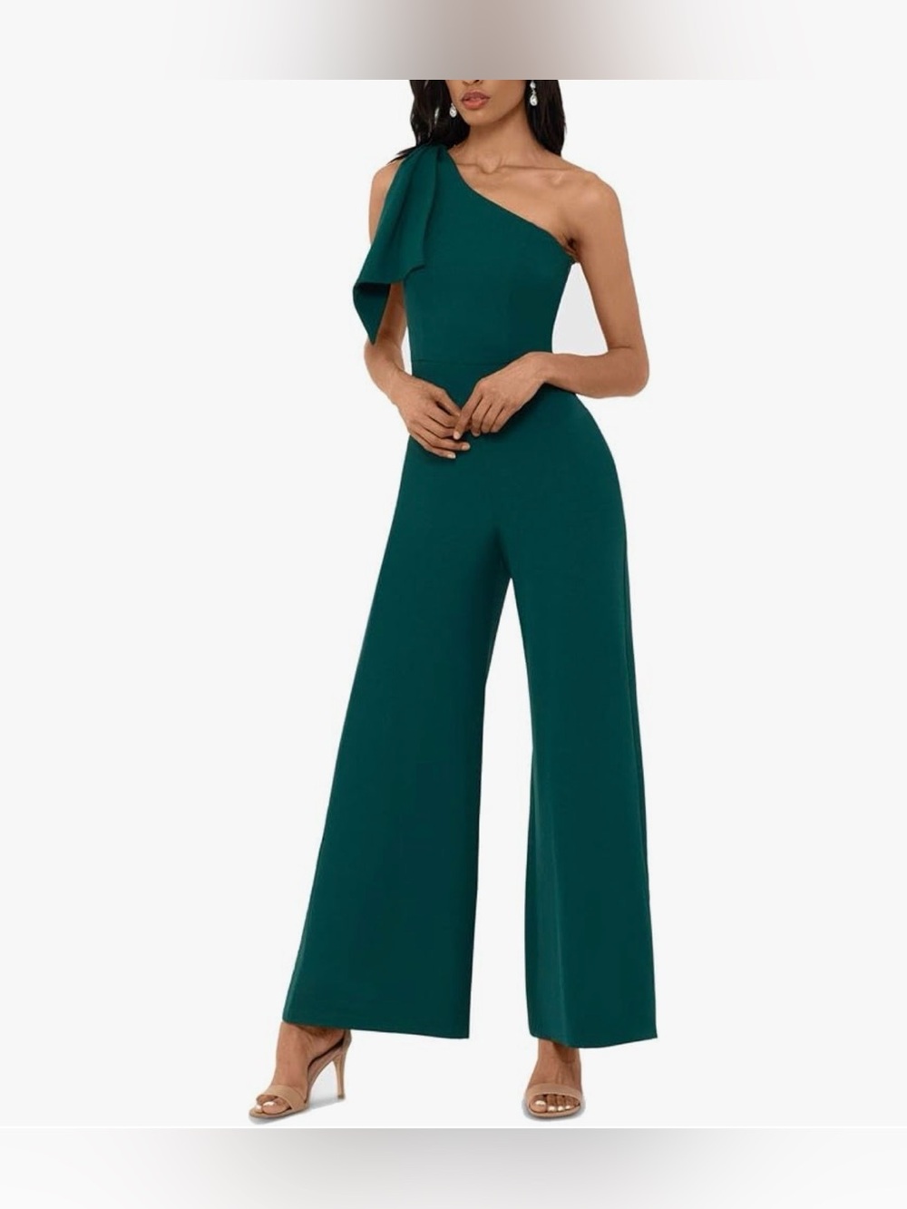 Betsy & Adam Womens Bow One Shoulder Jumpsuit Green 14